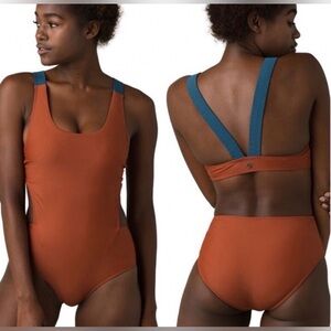 PRANA NEOLANI ONE PIECE SWIMSUIT DEEP LIQUEUR BROWN BLUE MEDIUM